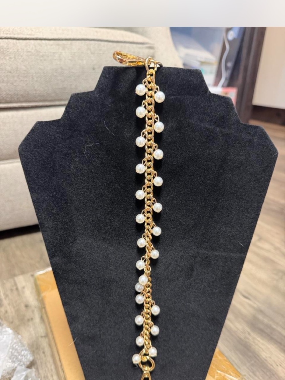 Gold Chain Purse Strap with Pearl Charms